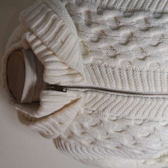 Makobi Men’s Streetwear Sweater Cable Knit Zip Cardigan Cream Hooded Pockets XL - Picture 2 of 15